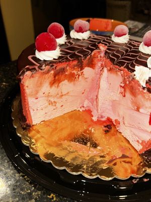 Vegan cherry vanilla ice cream cake  at Hershey's Ice Cream & More in Levittown