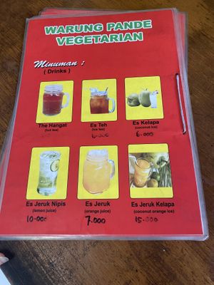 Drinks menu  at Warung Pande Vegan - Canggu in Canggu