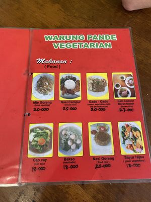 Food menu (limited but very nice) at Warung Pande Vegan - Canggu in Canggu