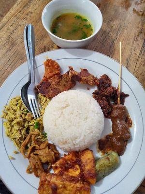 Nasi Campur with soup that was spicy and tasty at Warung Pande Vegan - Canggu in Canggu
