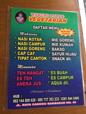 Menu inside at Warung Pande Vegan - Canggu in Canggu