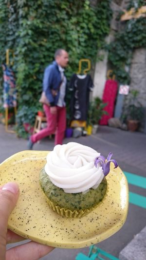 Spinach cupcake with rice-coconut cream at the entrance ❤ at Sereda in Kyiv