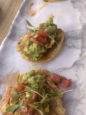 Patacones with avocado ( plantain)  at Llévame al Huerto in Gran Canaria