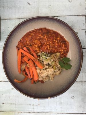 Soya mince bolognaise at Llévame al Huerto in Gran Canaria