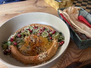 Hummus with pita and galapenis spicy 👍  at Warzywniak in Poznan