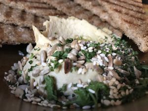 Hummus & bread at Warzywniak in Poznan