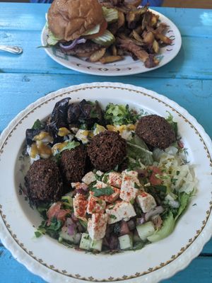 Falafel bowl and burger at Aviv - Old Town in Portland