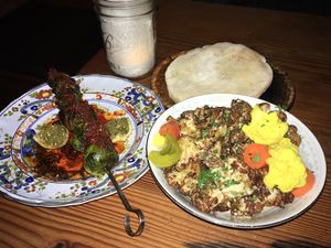 Brussels sprouts, cauliflower, and pita at Aviv - Old Town in Portland