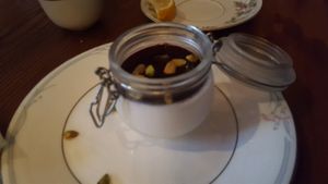 panacotta-like dessert with fruit toppings and pistachios at Aviv - Old Town in Portland