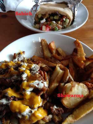 Sabich on top and Shawarma on bottom.  at Aviv - Old Town in Portland