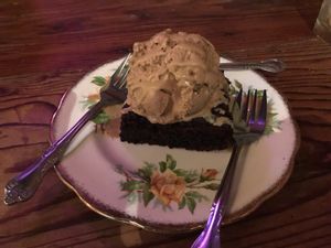 Brownie with coffee ice cream  at Aviv - Old Town in Portland