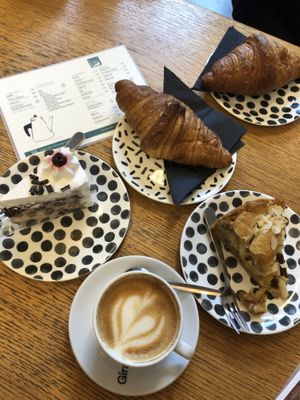 Freshly baked apple pie, croissant,  black forest cake  at I Scream Coffee in Leiden