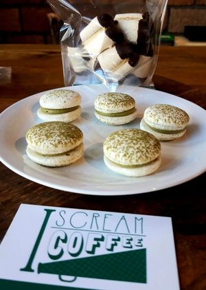 White chocolate w/matcha macarons at I Scream Coffee in Leiden