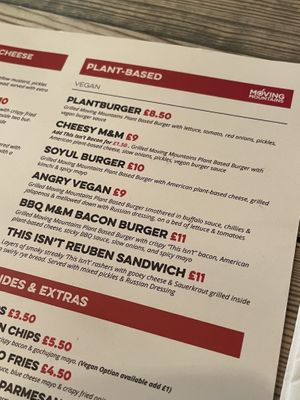 Vegan burger menu at Bread Meats Bread in Edinburgh