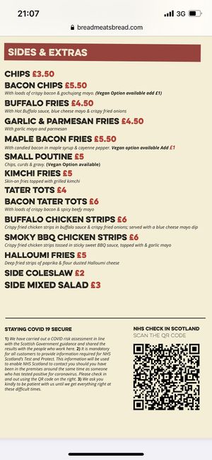 Sides options. Some that can be veganised  at Bread Meats Bread in Edinburgh