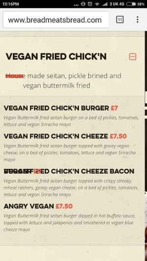 Vegan menu 1 at Bread Meats Bread in Edinburgh