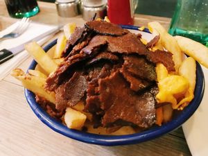 Chips, veganaise and facon  at Bread Meats Bread in Edinburgh