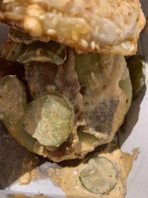 Vegan bacon cheese burger  at Bread Meats Bread - St Vincent St in Glasgow