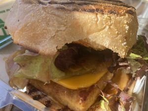 Guadalajara tempeh burger (yum!) at Chef Tanya's Kitchen in Palm Springs