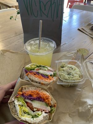 Hippie vegan, potato salad and a pineapple aqua fresca  at Chef Tanya's Kitchen in Palm Springs