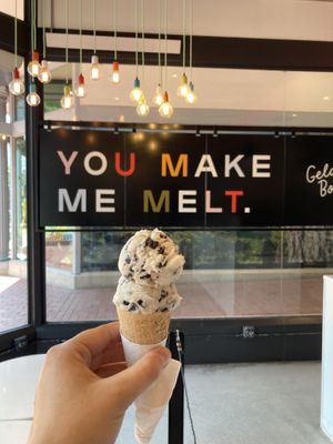 Vegan stracciatella in a sugar cone! at Gelato Boy - Pearl in Boulder