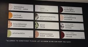 Flavors: The 4 right flavors were vegan, we confirmed no honey. Midnight Chocolate, Strawberry Coconut, Cookies N Cream, Chocolate Chunk at Gelato Boy - Pearl in Boulder