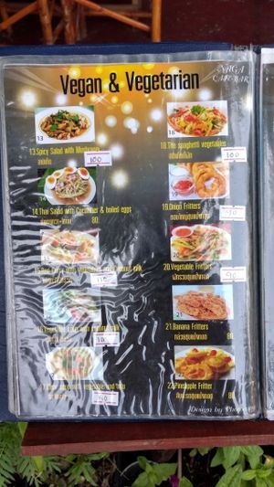 Page 1 of the Vegan & Vegetarian menu at Naga Cafe & Bar in Koh Chang
