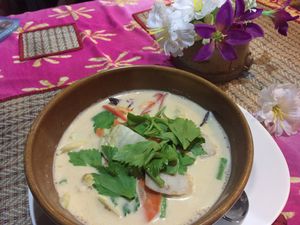 Veggie coconut soup just perfect at Naga Cafe & Bar in Koh Chang
