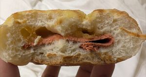 Inside of the maple mustard ham and cheese bread at HiPizza in Taipei