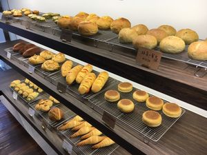 Selection of breads and pastries (inner wall) at HiPizza in Taipei