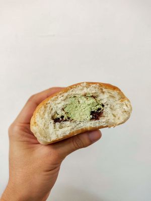 Matcha whipped cream red bean bun at HiPizza in Taipei