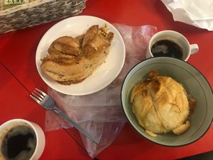 Pineapple bun and peanut bread (eaten with coffee at my hostel!).  Really delicious!! at HiPizza in Taipei