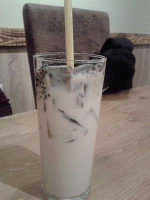 Iced grass jelly in soya milk at Amaysia Restaurant in Newcastle Upon Tyne