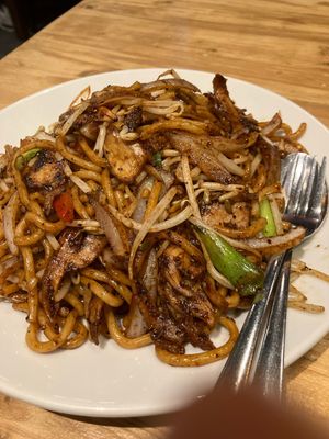 Black pepper no chickn fried udon  at Amaysia Restaurant in Newcastle Upon Tyne