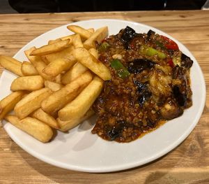 No pork w chips  at Amaysia Restaurant in Newcastle Upon Tyne