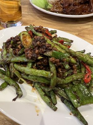 French beans with nopork mince - delicious   at Amaysia Restaurant in Newcastle Upon Tyne