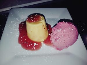 Vegan pannacotta with icecream at Marcellos of Douglas in Cork