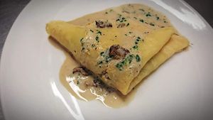 Gluten free and vegan crepe with porcini mushrooms at Marcellos of Douglas in Cork