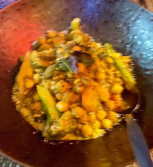 Chickpea and sweet potato curry - delicious  at Cardamomo in Leiria