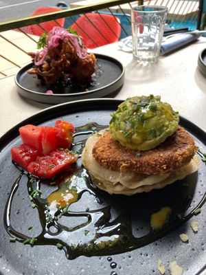 Vegan Yardbird; sweetcorn fritters at Turtle Bay in Newcastle Upon Tyne