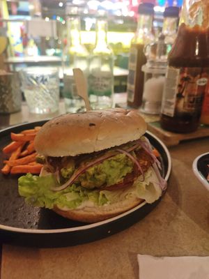 Vegan Motherclucker Burger 🍔 n Sweet Potato Fries at Turtle Bay in Newcastle Upon Tyne