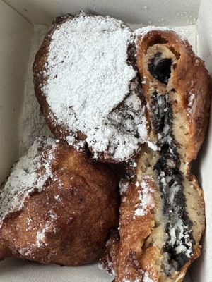 Fried Oreos (a little too squishy, but that may have been my fault. Ordering at the end of the day and also leaving the box closed for at least 15 minutes after purchasing.)  at Fox & Son Fancy Corndogs in Philadelphia