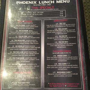Lunch Menu at Phoenix Thai & Japanese in Mooresville