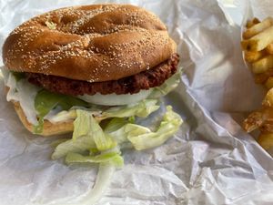 BBQ plant beef burger  at MAX in Oslo