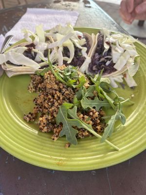 Street taco with quinoa salad (gluten free)  at Desert Roots Kitchen in Tempe