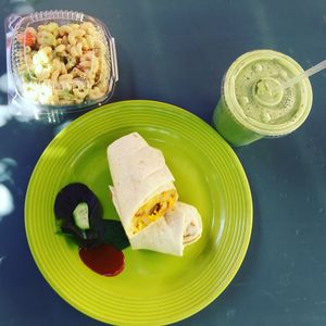 Breakfast burrito potato tofu scramble at Desert Roots Kitchen in Tempe