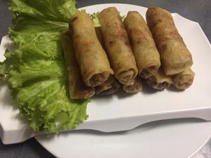 Fried spring rolls.  at Sweet Root Vegetarian Restaurant  in Phnom Penh
