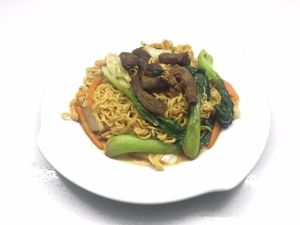 Mi Chay noodles with vegetables and fried mushrooms.  at Sweet Root Vegetarian Restaurant  in Phnom Penh