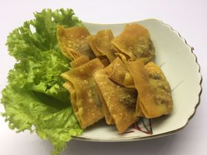 Fried wontons.  at Sweet Root Vegetarian Restaurant  in Phnom Penh