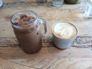Iced oat mocha (w/o ice cream) and oat flat white at The Beach House in Edinburgh